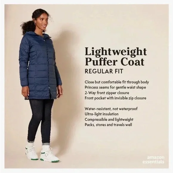 Amazon Essentials Lightweight Hooded Waterproof Puffer Coat - Picture 2 of 6